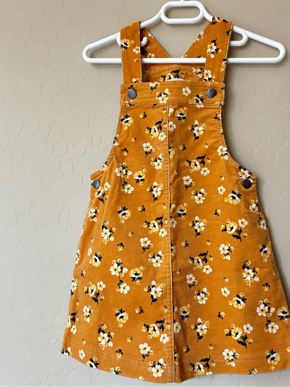 Tahari Mustard Floral Corduroy Overall jumper Dress